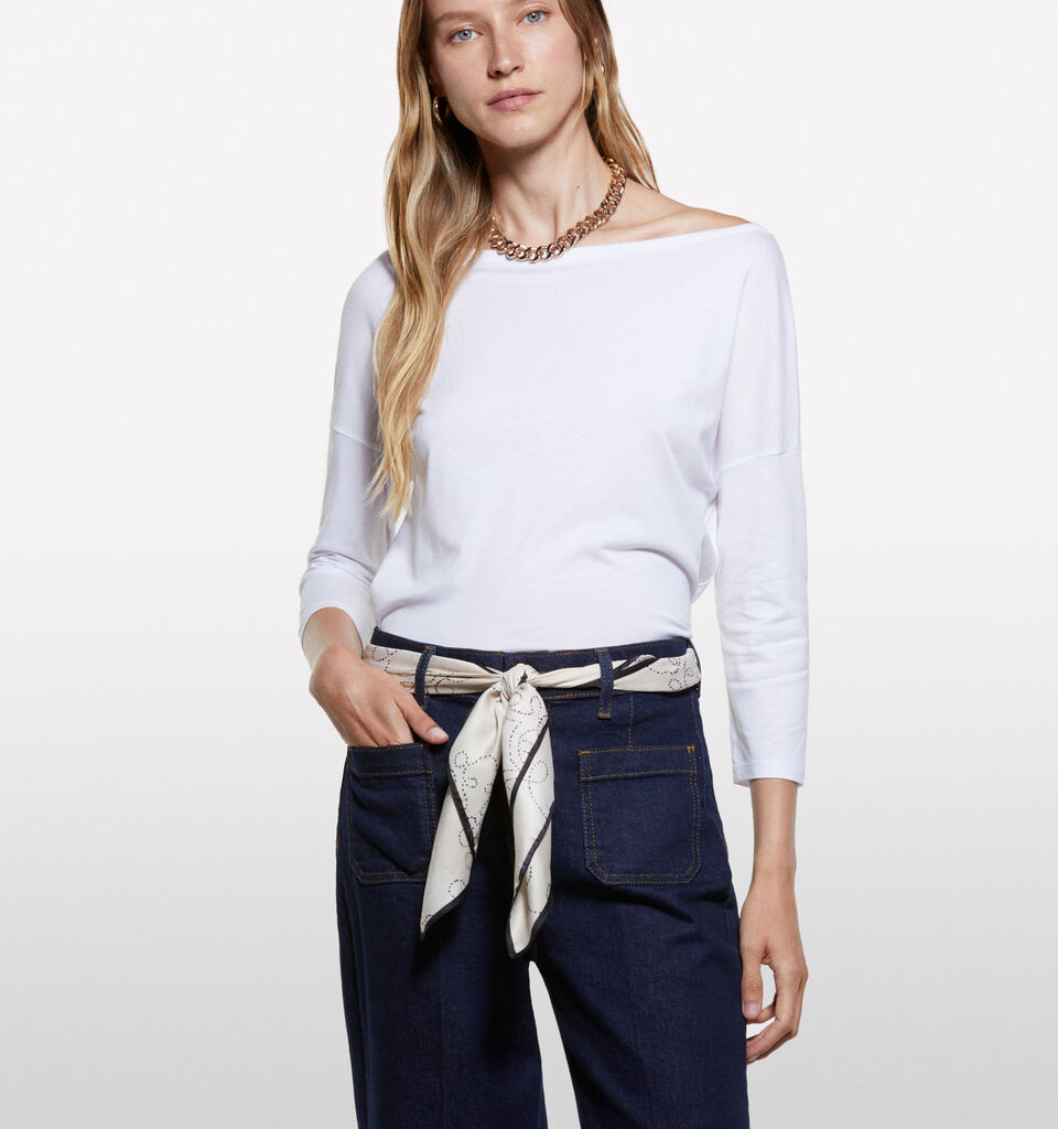 White t-shirt with boat neck - women's long sleeve t-shirts - White | Sisley image number 3